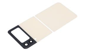 Top & Bottom Back Cover Glass With Camera Lens Compatible For Samsung Galaxy Z Flip 3 5G (Aftermarket Plus) (Cream)