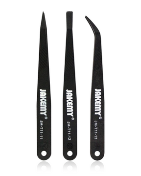 Anti-Static Heat Resistant Flat Pointed Curved Tweezers 3 Piece Set (JM-T11) (Jakemy)