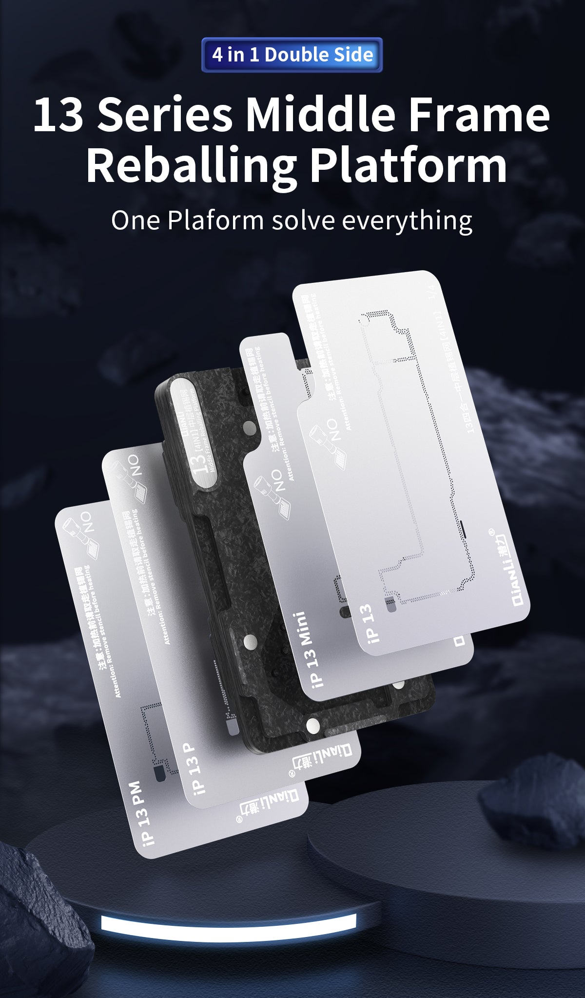 4 in 1 Middle Frame Reballing Platform (Without Cover) Compatible For iPhone 13 / 13 Mini / 13 Pro / 13 Pro Max (Qianli)