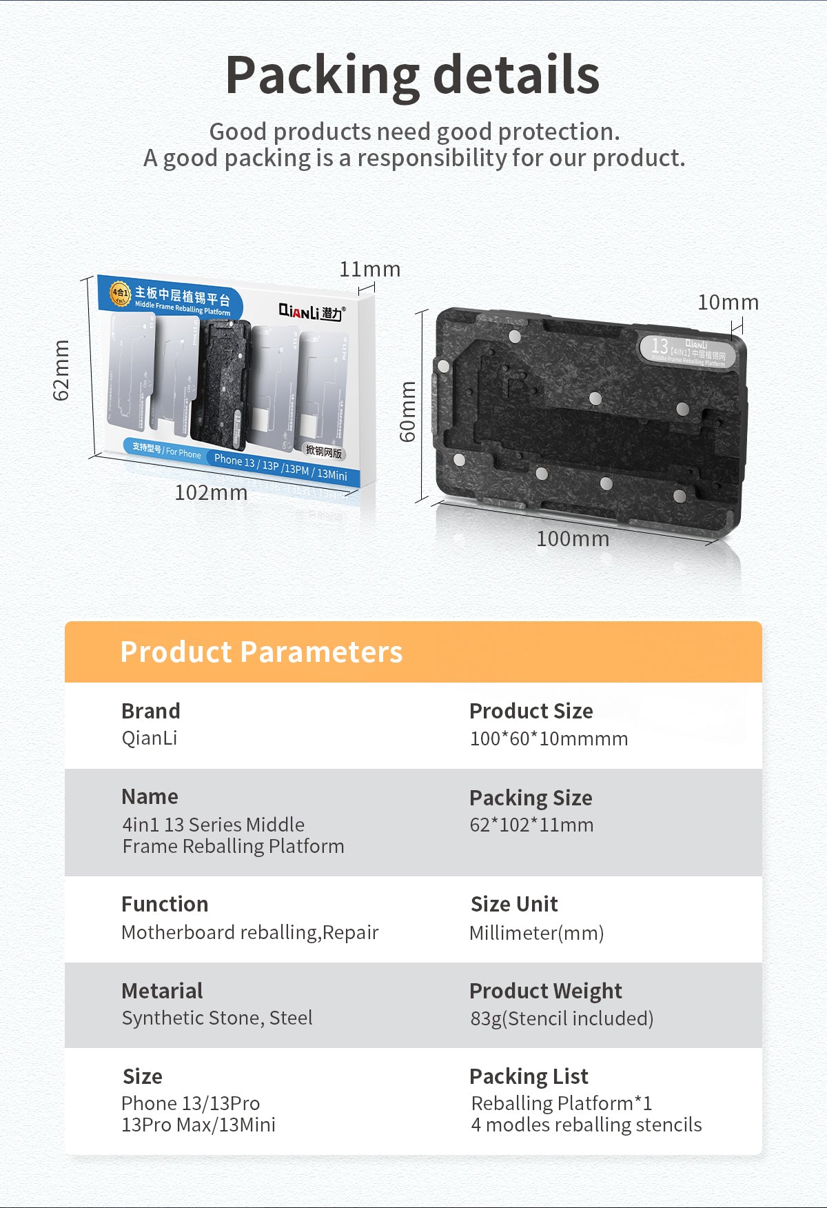 4 in 1 Middle Frame Reballing Platform (Without Cover) Compatible For iPhone 13 / 13 Mini / 13 Pro / 13 Pro Max (Qianli)