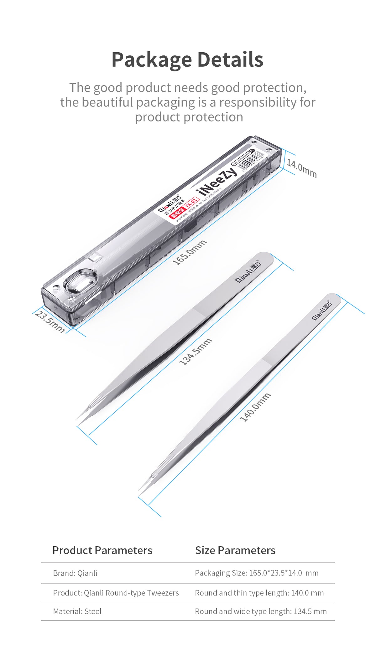 iNeeZy Handmade Non-Magnetic Stainless Tweezers (Silver - Thin) (Qianli)