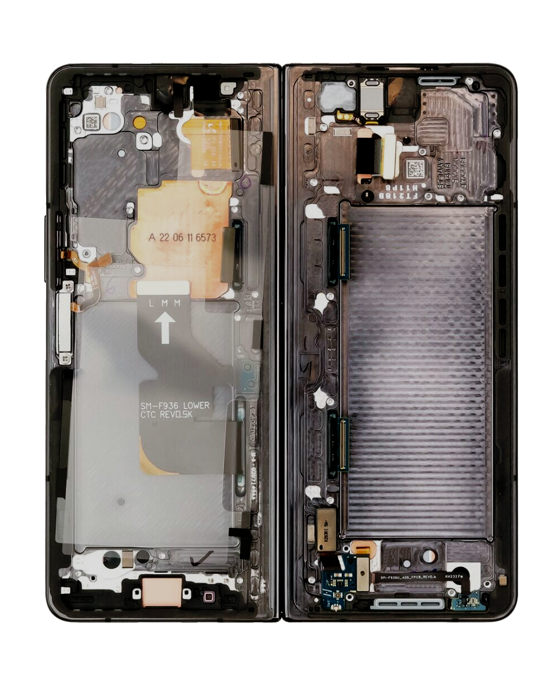 Inner OLED Assembly With Frame Compatible For Samsung Galaxy Z Fold 4 5G Replacement (US & International) (Used OEM Pull: Grade B/C) (Phantom Black)