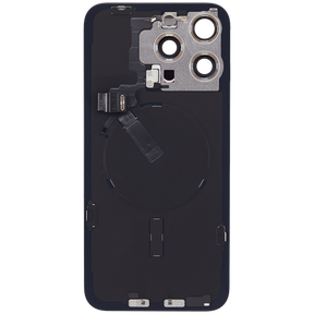 Back Glass With Steel Plate With Wireless NFC Charging MagSafe Magnet & Flashlight Flex Compatible For iPhone 15 Pro Max (Used OEM Pull: Grade A) (Blue Titanium)