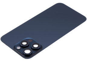 Back Glass With Steel Plate With Wireless NFC Charging MagSafe Magnet & Flashlight Flex Compatible For iPhone 15 Pro Max (Used OEM Pull: Grade A) (Blue Titanium)