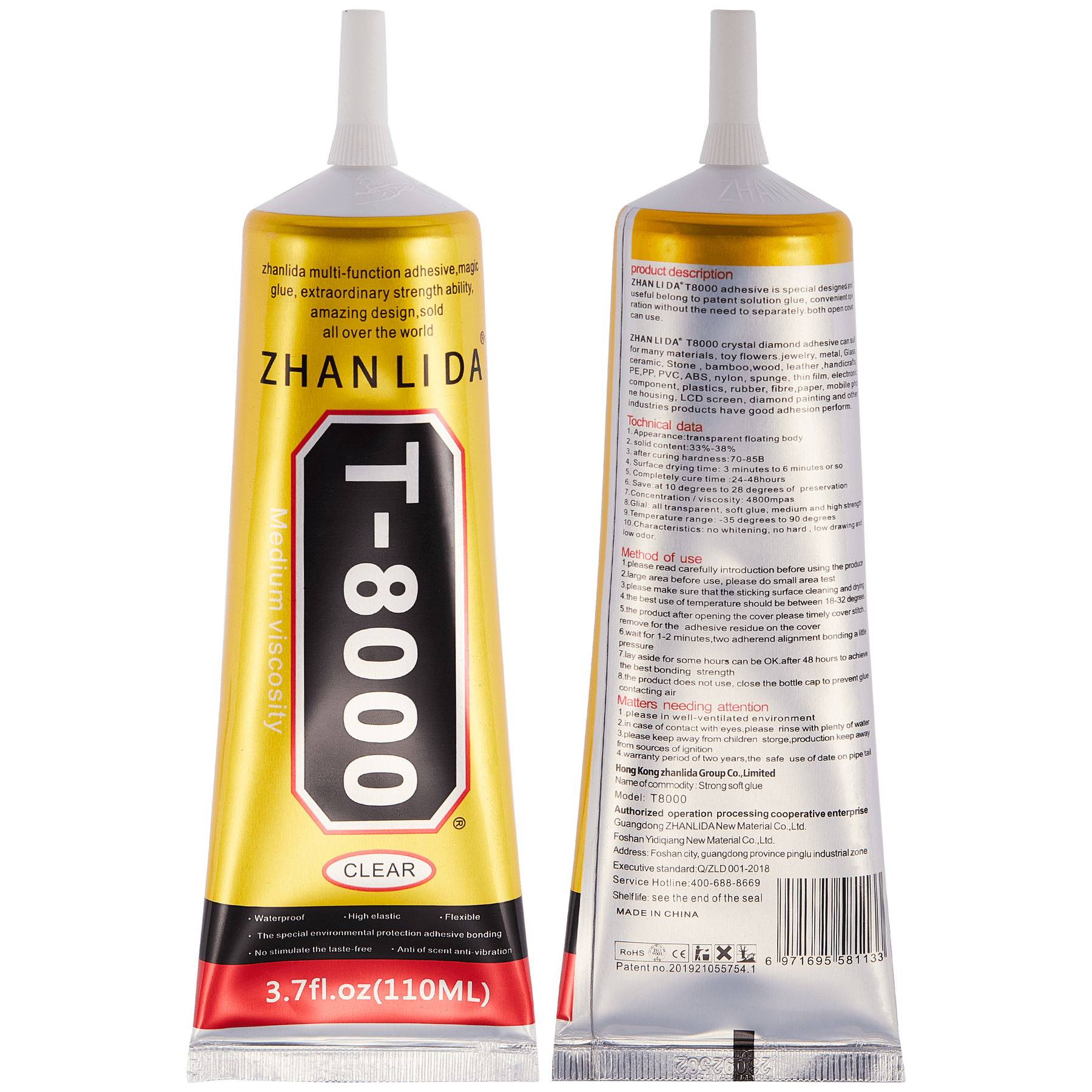 Multi-Purpose Glue Adhesive T8000 (110ml / Clear) (Zhanlida)