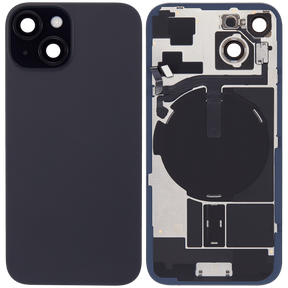 Back Glass With Steel Plate With Wireless NFC Charging MagSafe Magnet & Flashlight Flex Compatible For iPhone 15 (Used OEM Pull: Grade A) (Black)