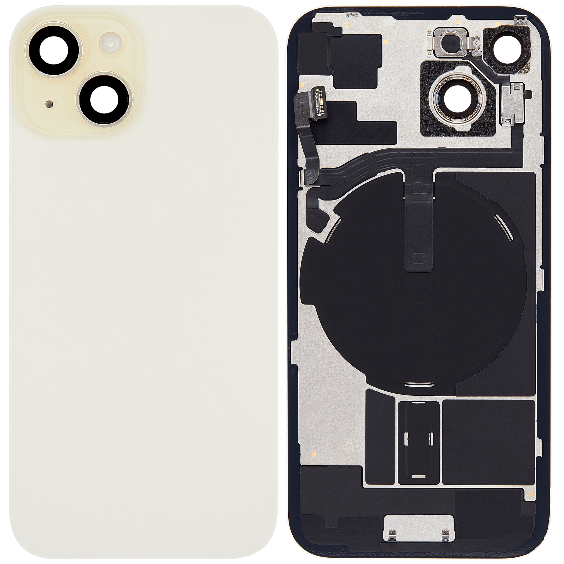 Back Glass With Steel Plate With Wireless NFC Charging MagSafe Magnet & Flashlight Flex Compatible For iPhone 15 (Used OEM Pull: Grade A) (Yellow)