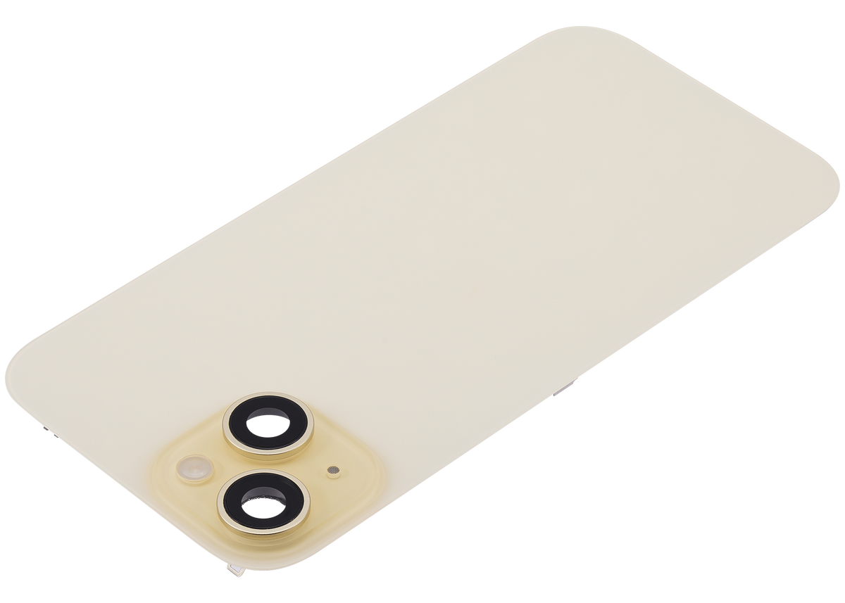 Back Glass With Steel Plate With Wireless NFC Charging MagSafe Magnet & Flashlight Flex Compatible For iPhone 15 (Used OEM Pull: Grade A) (Yellow)