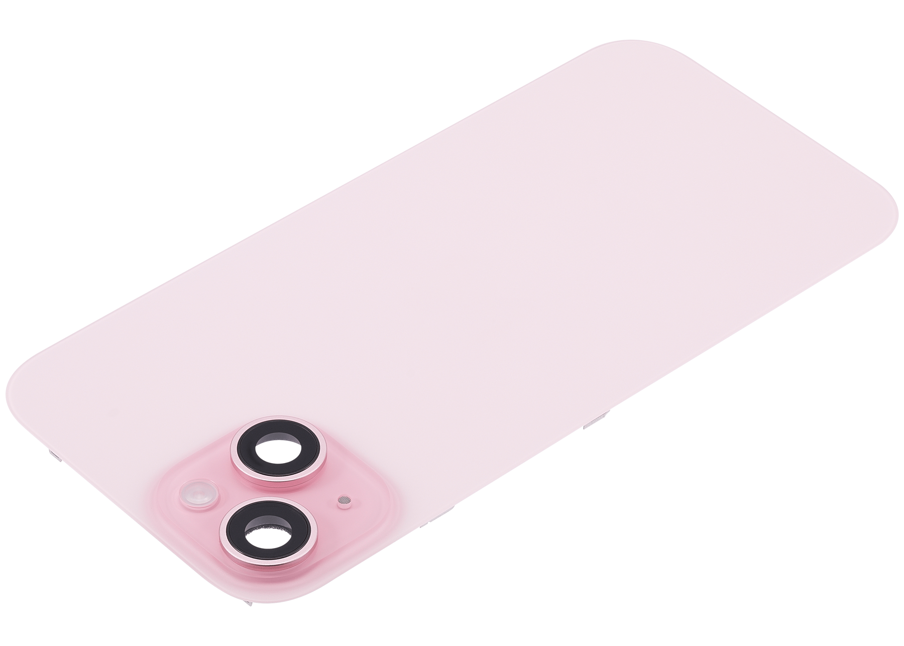 Back Glass With Steel Plate With Wireless NFC Charging MagSafe Magnet & Flashlight Flex Compatible For iPhone 15 (Used OEM Pull: Grade A) (Pink)
