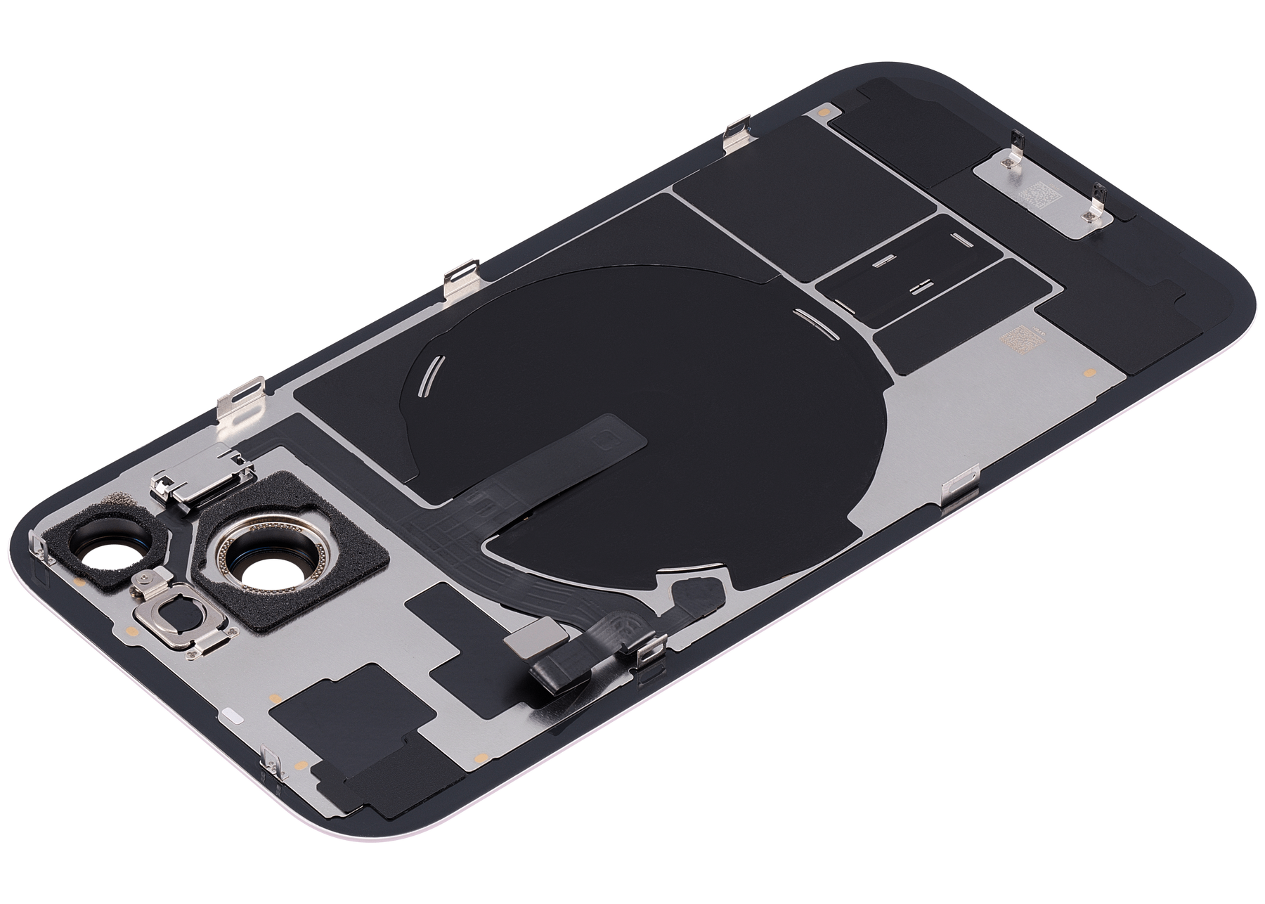 Back Glass With Steel Plate With Wireless NFC Charging MagSafe Magnet & Flashlight Flex Compatible For iPhone 15 (Used OEM Pull: Grade A) (Pink)