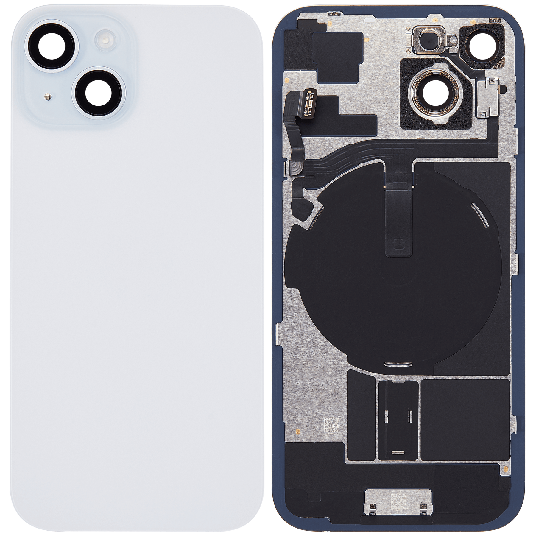 Back Glass With Steel Plate With Wireless NFC Charging MagSafe Magnet & Flashlight Flex Compatible For iPhone 15 (Used OEM Pull: Grade A) (Blue)