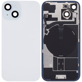 Back Glass With Steel Plate With Wireless NFC Charging MagSafe Magnet & Flashlight Flex Compatible For iPhone 15 (Used OEM Pull: Grade A) (Blue)