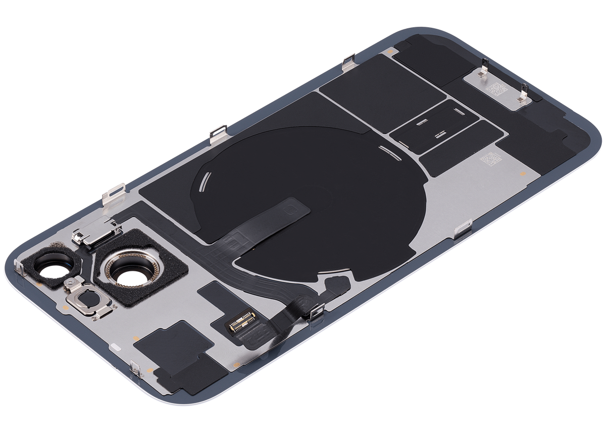 Back Glass With Steel Plate With Wireless NFC Charging MagSafe Magnet & Flashlight Flex Compatible For iPhone 15 (Used OEM Pull: Grade A) (Blue)