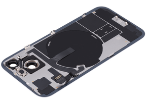 Back Glass With Steel Plate With Wireless NFC Charging MagSafe Magnet & Flashlight Flex Compatible For iPhone 15 (Used OEM Pull: Grade A) (Blue)