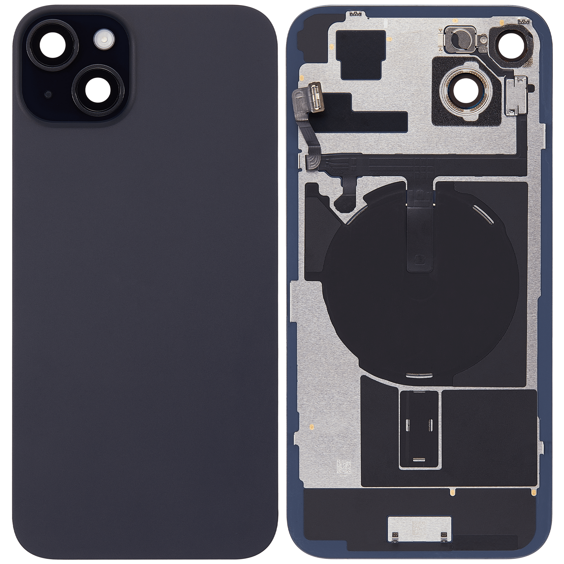 Back Glass With Steel Plate With Wireless NFC Charging MagSafe Magnet & Flashlight Flex Compatible For iPhone 15 Plus (Used OEM Pull: Grade A) (Black)