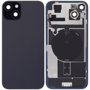 Back Glass With Steel Plate With Wireless NFC Charging MagSafe Magnet & Flashlight Flex Compatible For iPhone 15 Plus (Used OEM Pull: Grade A) (Black)