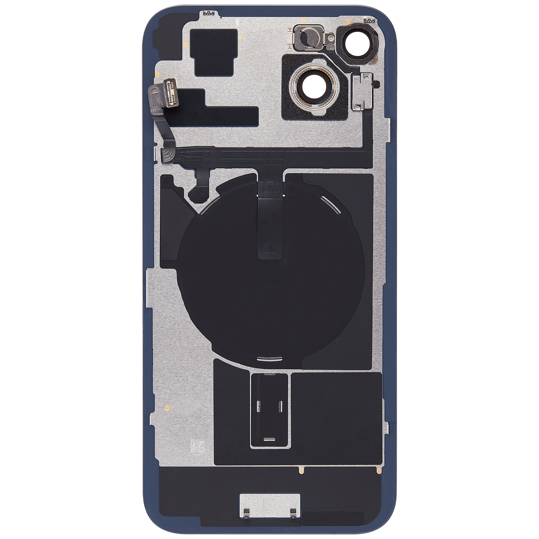 Back Glass With Steel Plate With Wireless NFC Charging MagSafe Magnet & Flashlight Flex Compatible For iPhone 15 Plus (Used OEM Pull: Grade A) (Black)