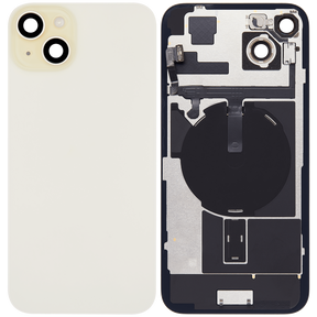 Back Glass With Steel Plate With Wireless NFC Charging MagSafe Magnet & Flashlight Flex Compatible For iPhone 15 Plus (Used OEM Pull: Grade A) (Black)