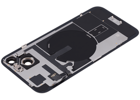 Back Glass With Steel Plate With Wireless NFC Charging MagSafe Magnet & Flashlight Flex Compatible For iPhone 15 Plus (Used OEM Pull: Grade A) (Black)