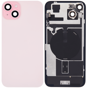Back Glass With Steel Plate With Wireless NFC Charging MagSafe Magnet & Flashlight Flex Compatible For iPhone 15 Plus (Used OEM Pull: Grade A) (Pink)