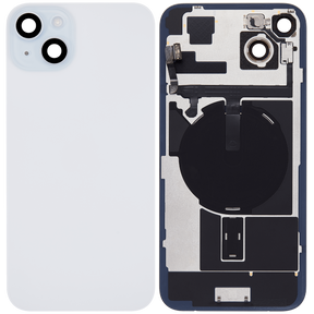 Back Glass With Steel Plate With Wireless NFC Charging MagSafe Magnet & Flashlight Flex Compatible For iPhone 15 Plus (Used OEM Pull: Grade A) (Blue)