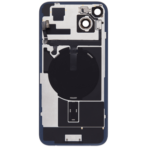 Back Glass With Steel Plate With Wireless NFC Charging MagSafe Magnet & Flashlight Flex Compatible For iPhone 15 Plus (Used OEM Pull: Grade A) (Blue)