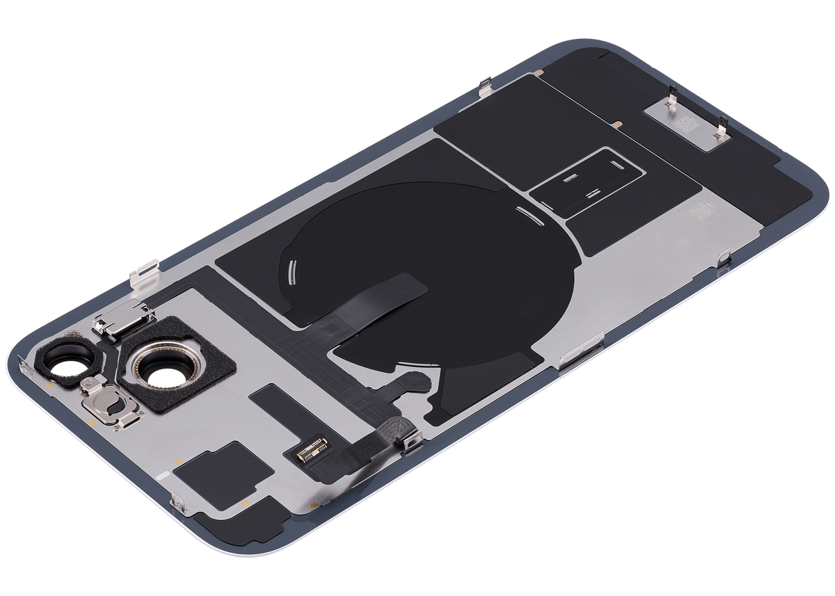 Back Glass With Steel Plate With Wireless NFC Charging MagSafe Magnet & Flashlight Flex Compatible For iPhone 15 Plus (Used OEM Pull: Grade A) (Blue)