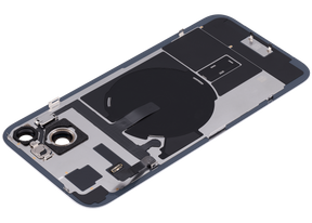 Back Glass With Steel Plate With Wireless NFC Charging MagSafe Magnet & Flashlight Flex Compatible For iPhone 15 Plus (Used OEM Pull: Grade A) (Blue)