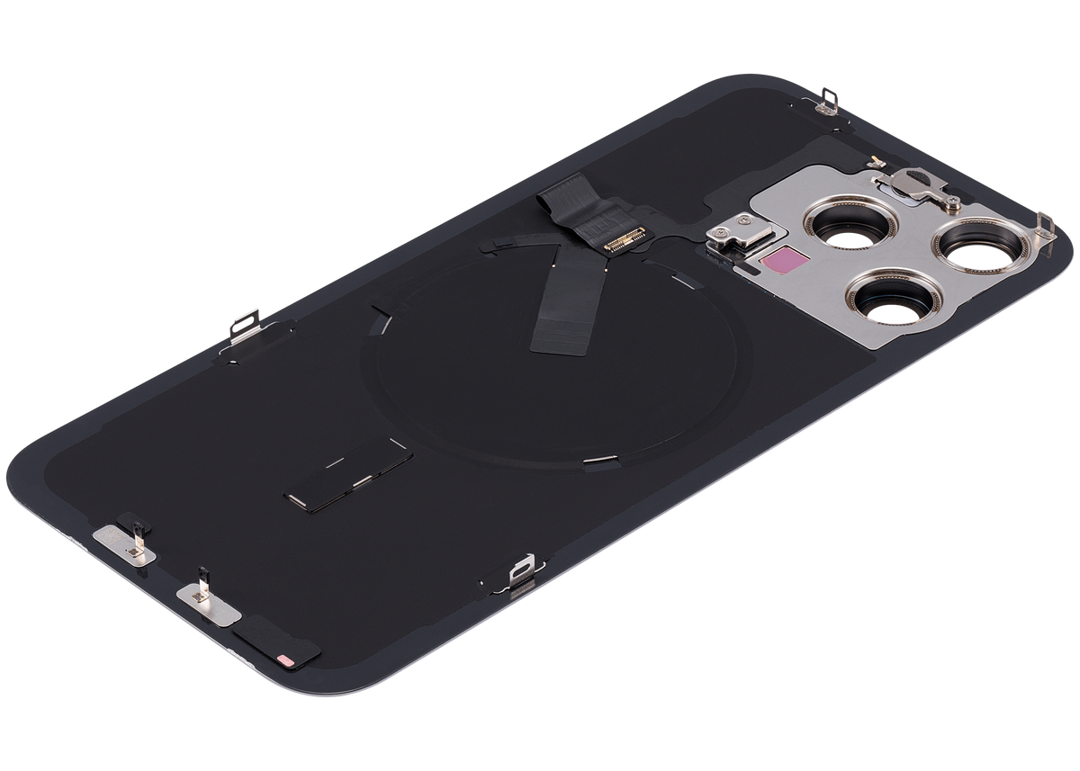 Back Glass With Steel Plate With Wireless NFC Charging MagSafe Magnet & Flashlight Flex Compatible For iPhone 15 Pro Max (Used OEM Pull: Grade A) (Natural Titanium)