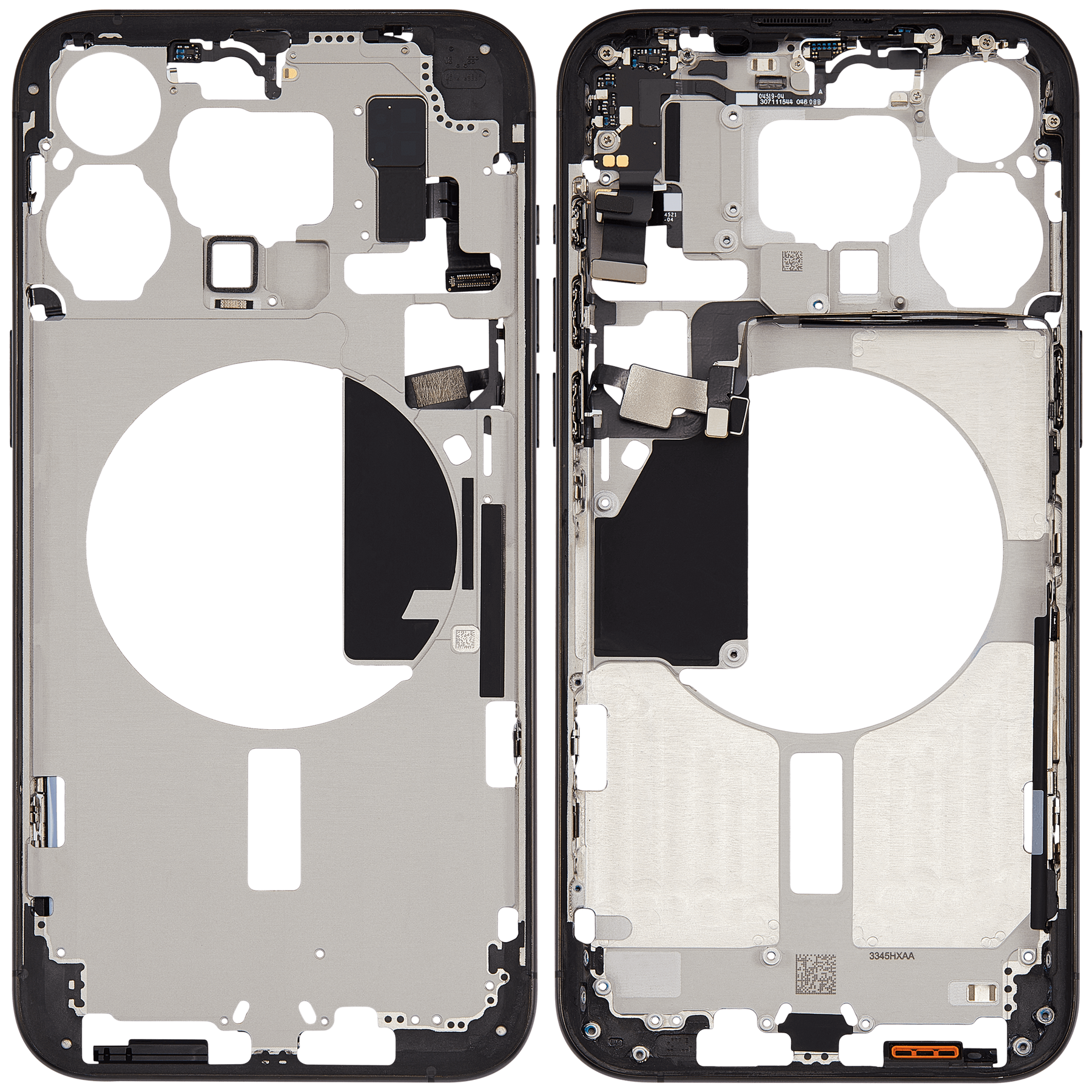 Mid-Frame Housing With Power And Volume Button Compatible For iPhone 15 Pro Max (US Version) (Used OEM Pull: Grade A) (Black Titanium)