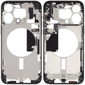 Mid-Frame Housing With Power And Volume Button Compatible For iPhone 15 Pro Max (US Version) (Used OEM Pull: Grade A) (Black Titanium)