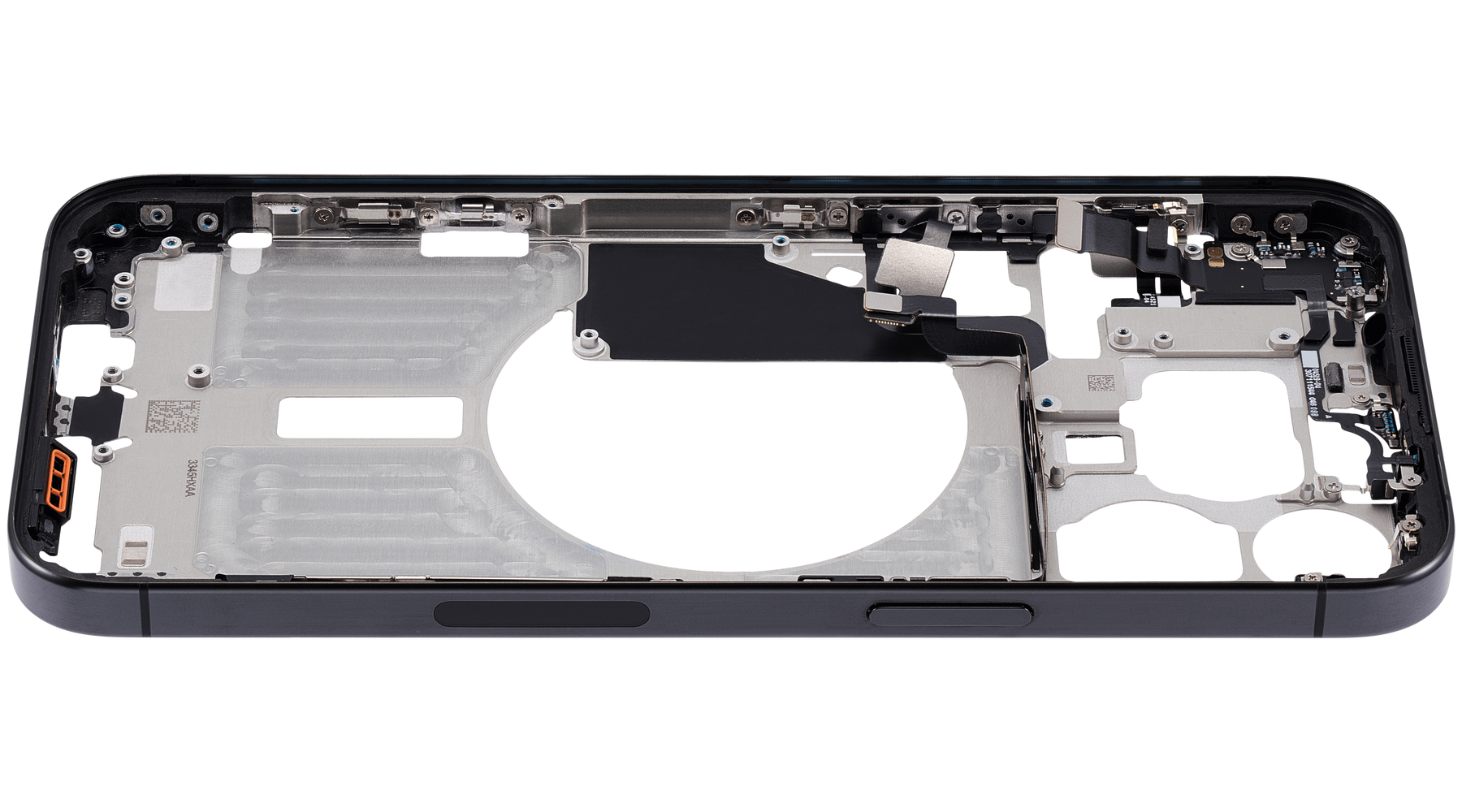 Mid-Frame Housing With Power And Volume Button Compatible For iPhone 15 Pro Max (US Version) (Used OEM Pull: Grade A) (Black Titanium)