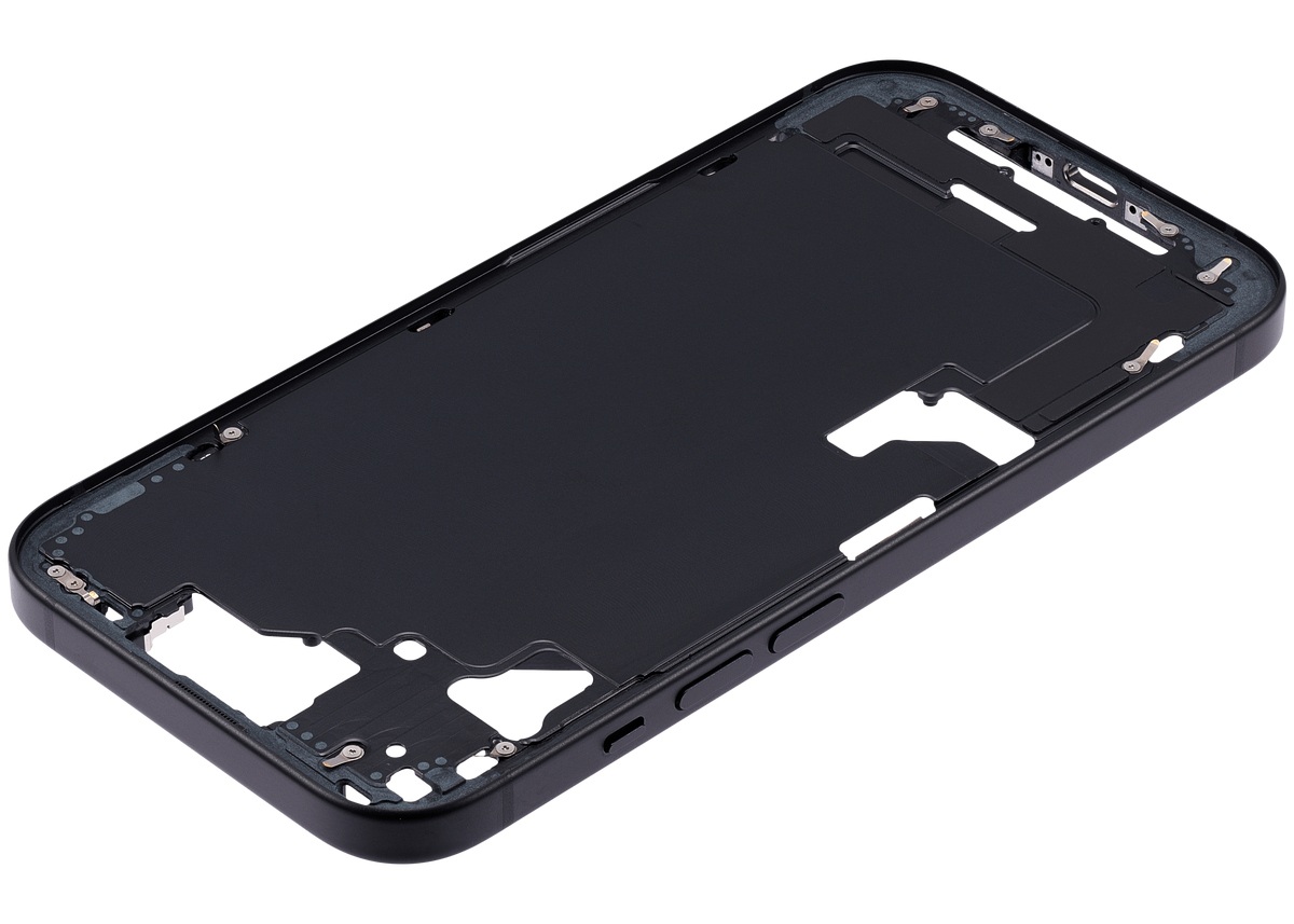 Mid-Frame Housing With Power And Volume Button Compatible For iPhone 15 (US Version) (Used OEM Pull: Grade A) (Black)