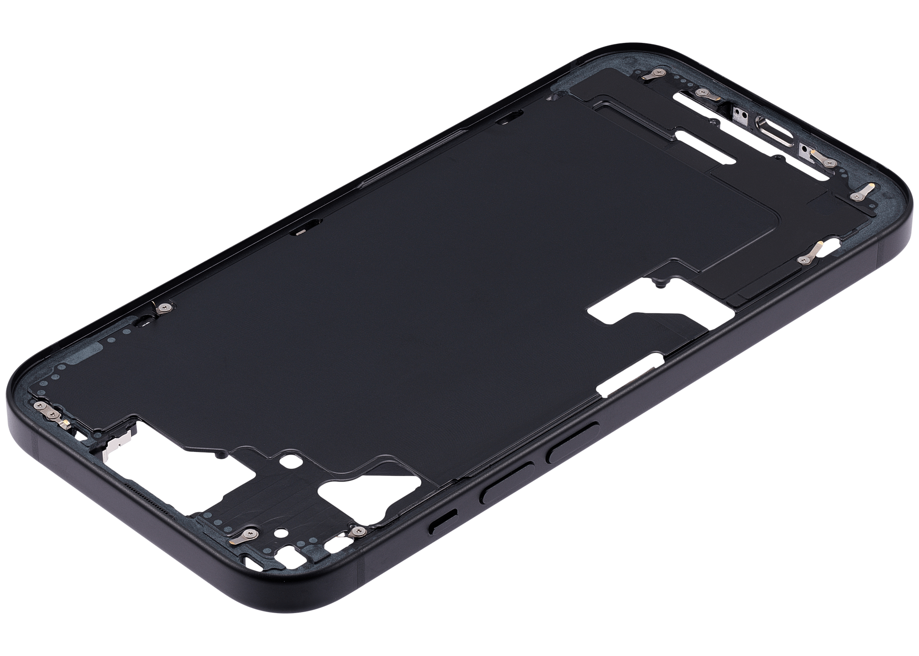 Mid-Frame Housing With Power And Volume Button Compatible For iPhone 15 (US Version) (Used OEM Pull: Grade A) (Black)
