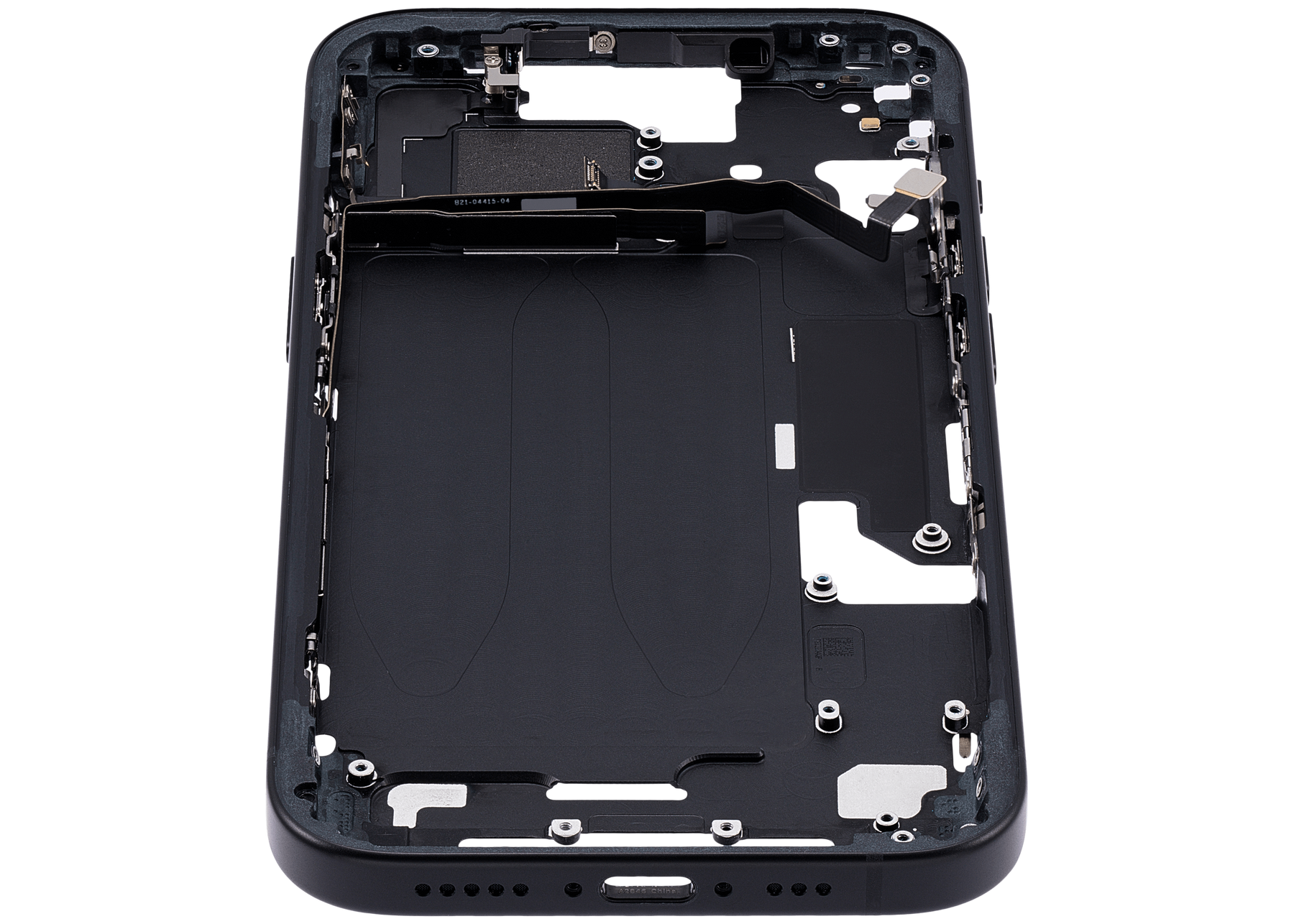 Mid-Frame Housing With Power And Volume Button Compatible For iPhone 15 (US Version) (Used OEM Pull: Grade A) (Black)