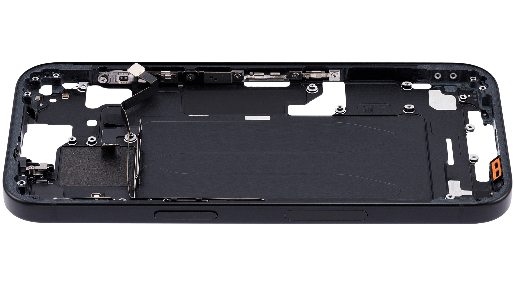 Mid-Frame Housing With Power And Volume Button Compatible For iPhone 15 (US Version) (Used OEM Pull: Grade A) (Black)