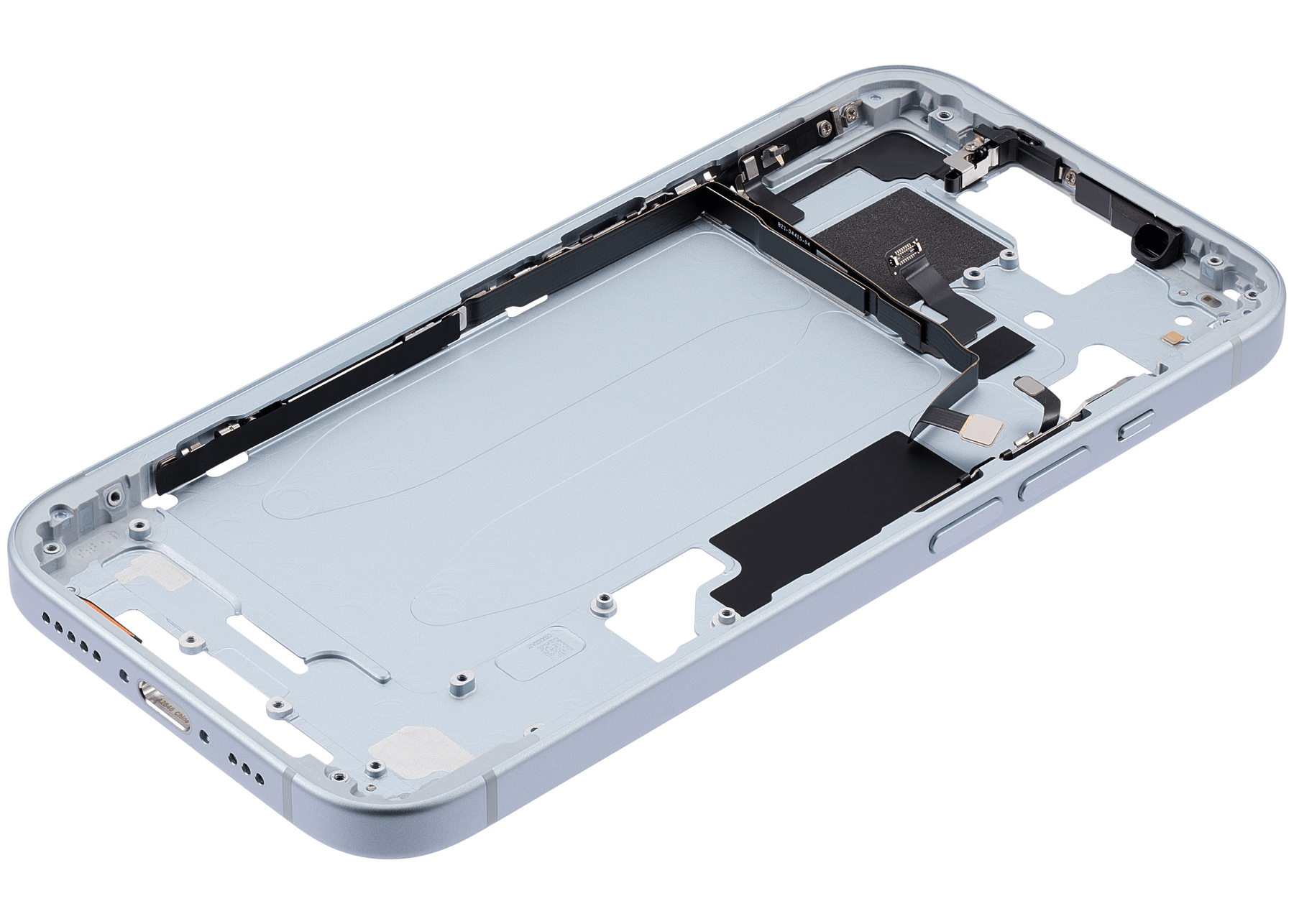 Mid-Frame Housing With Power And Volume Button Compatible For iPhone 15 (US Version) (Used OEM Pull: Grade A) (Blue)