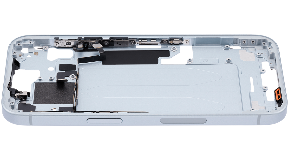 Mid-Frame Housing With Power And Volume Button Compatible For iPhone 15 (US Version) (Used OEM Pull: Grade A) (Blue)