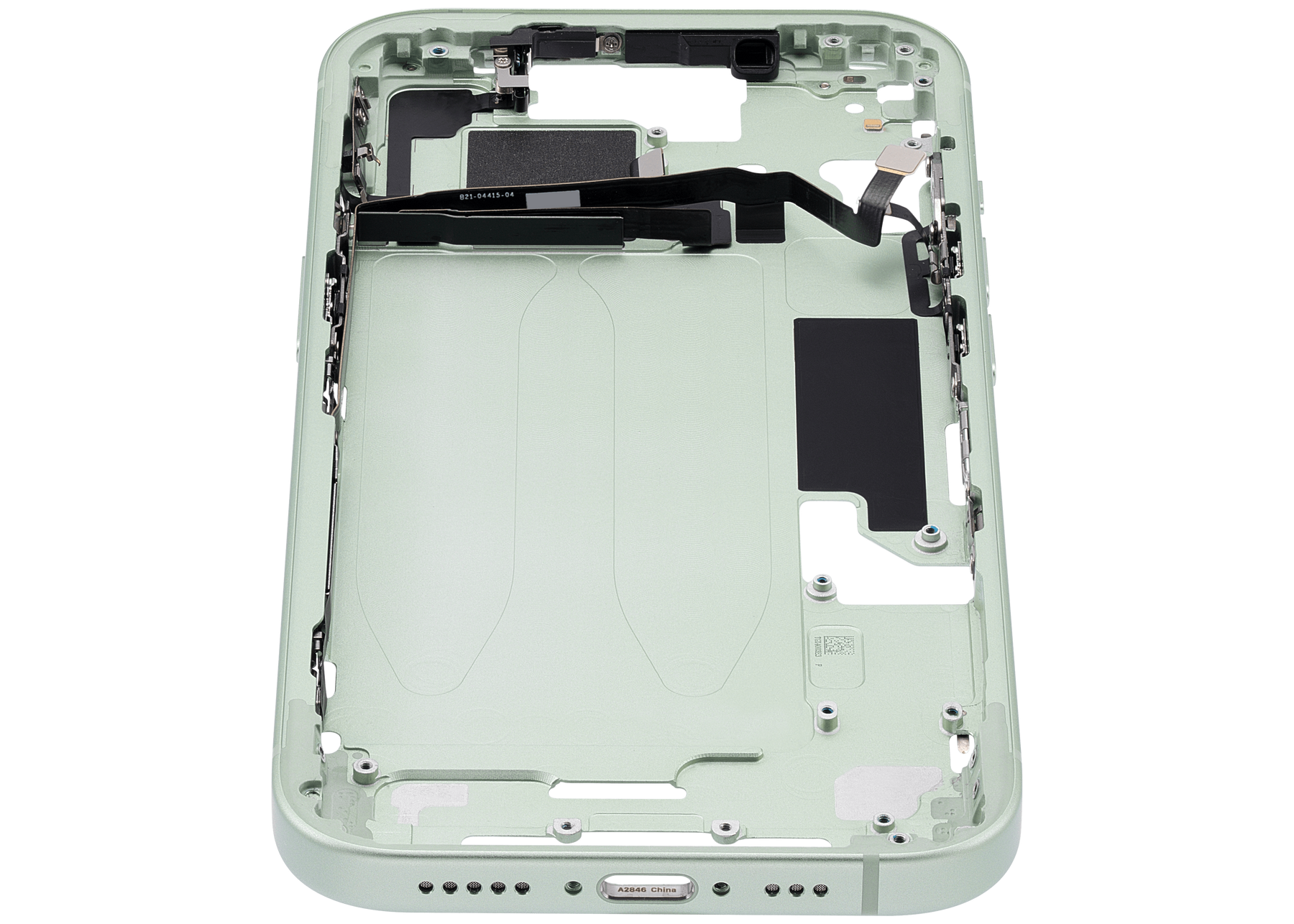 Mid-Frame Housing With Power And Volume Button Compatible For iPhone 15 (US Version) (Used OEM Pull: Grade A) (Green)