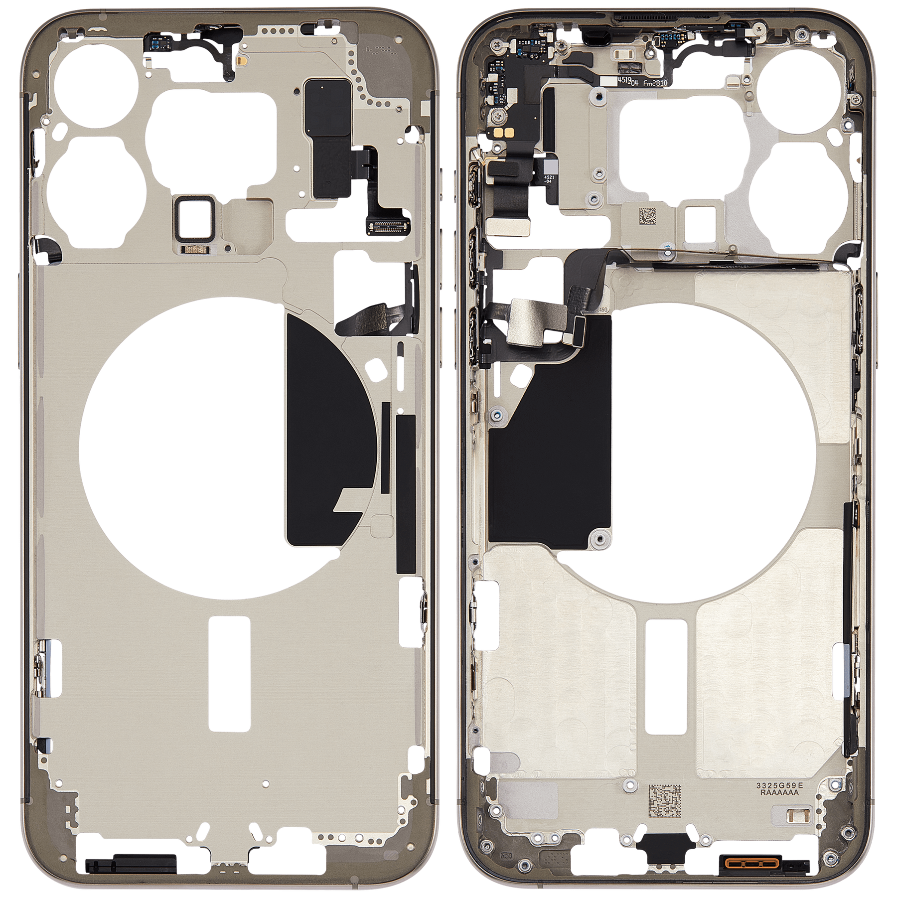 Mid-Frame Housing With Power And Volume Button Compatible For iPhone 15 Pro Max (US Version) (Used OEM Pull: Grade A) (Natural Titanium)