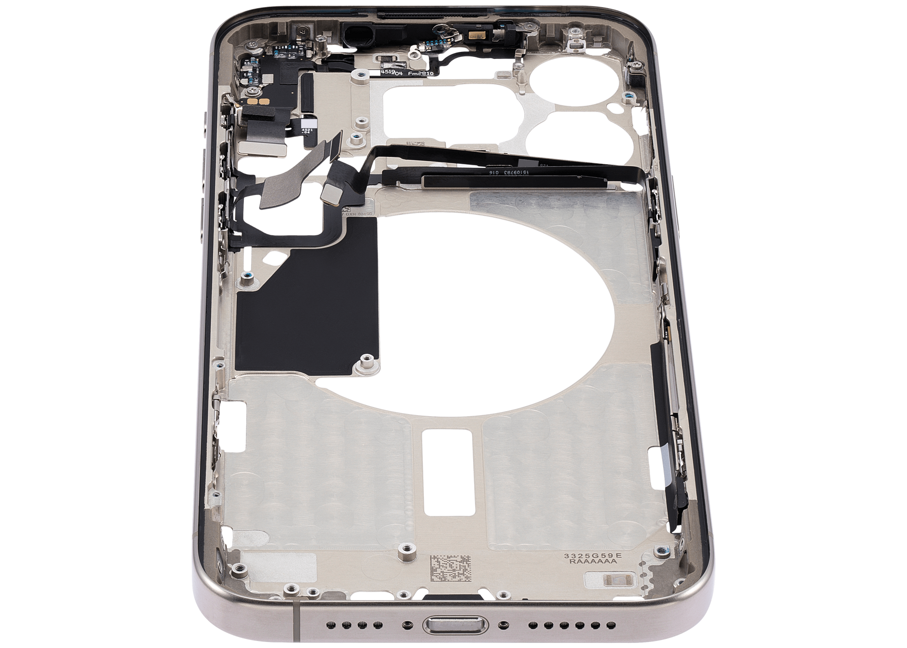 Mid-Frame Housing With Power And Volume Button Compatible For iPhone 15 Pro Max (US Version) (Used OEM Pull: Grade A) (Natural Titanium)