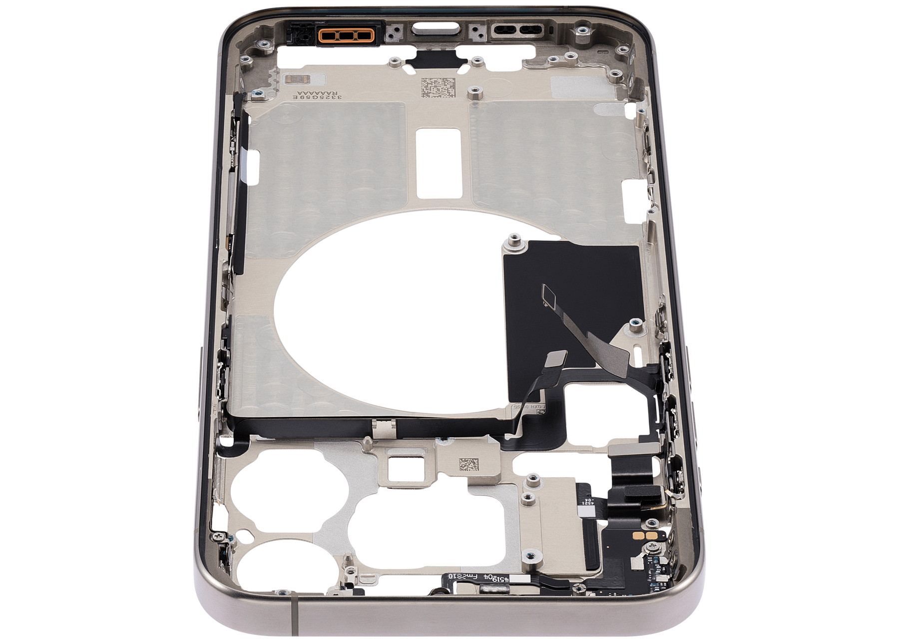 Mid-Frame Housing With Power And Volume Button Compatible For iPhone 15 Pro Max (US Version) (Used OEM Pull: Grade A) (Natural Titanium)