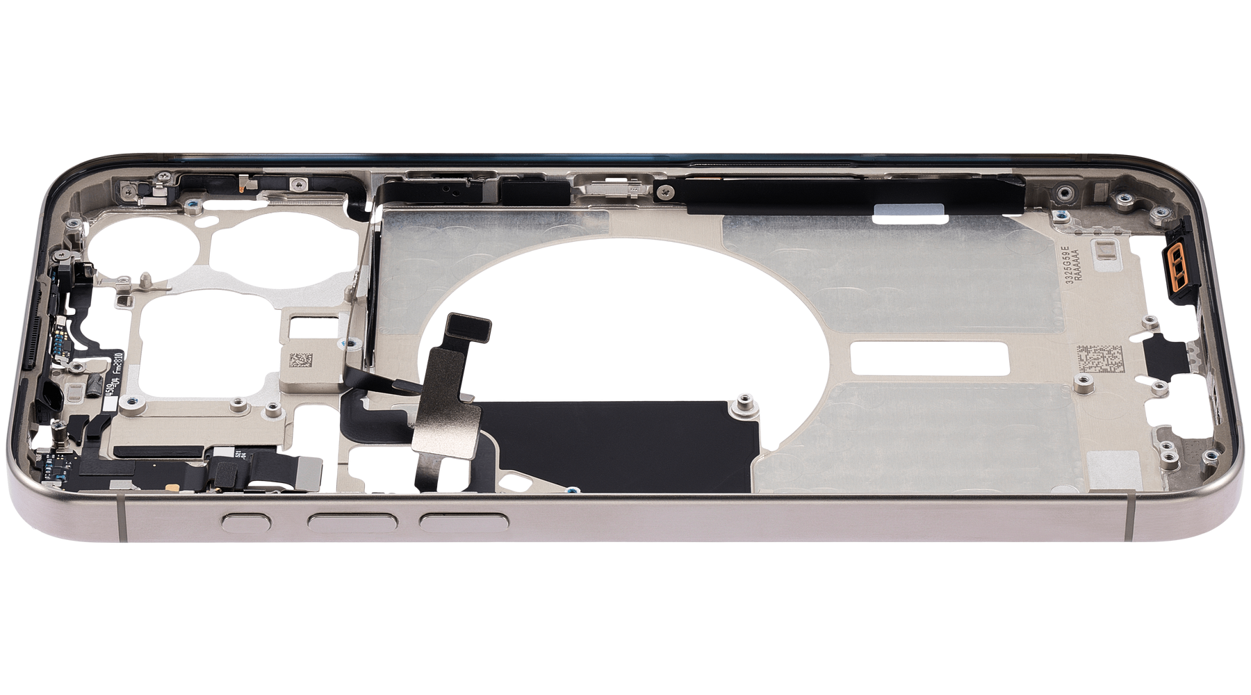 Mid-Frame Housing With Power And Volume Button Compatible For iPhone 15 Pro Max (US Version) (Used OEM Pull: Grade A) (Natural Titanium)