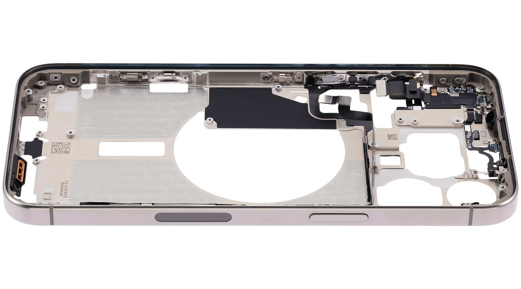 Mid-Frame Housing With Power And Volume Button Compatible For iPhone 15 Pro Max (US Version) (Used OEM Pull: Grade A) (Natural Titanium)