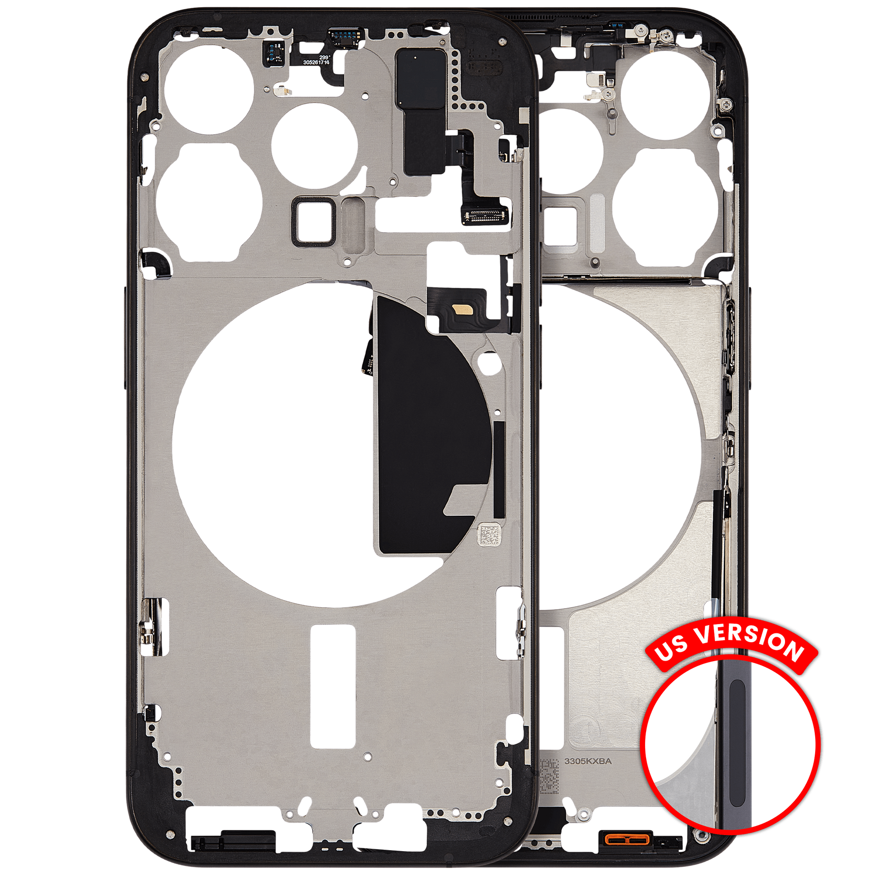 Mid-Frame Housing With Power And Volume Button Compatible For iPhone 15 Pro (US Version) (Used OEM Pull: Grade A) (Black Titanium)
