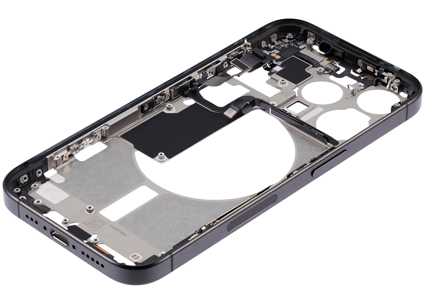 Mid-Frame Housing With Power And Volume Button Compatible For iPhone 15 Pro (US Version) (Used OEM Pull: Grade A) (Black Titanium)