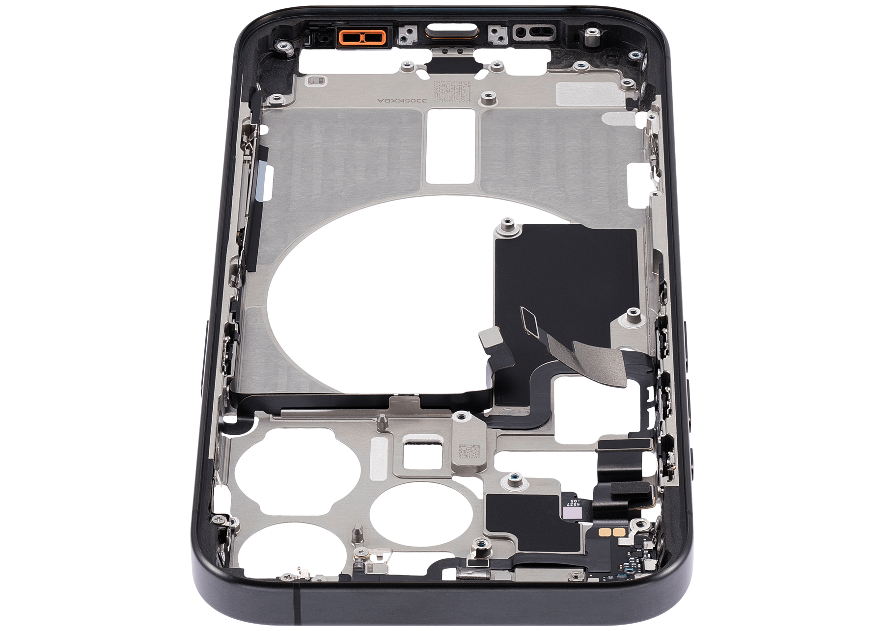 Mid-Frame Housing With Power And Volume Button Compatible For iPhone 15 Pro (US Version) (Used OEM Pull: Grade A) (Black Titanium)