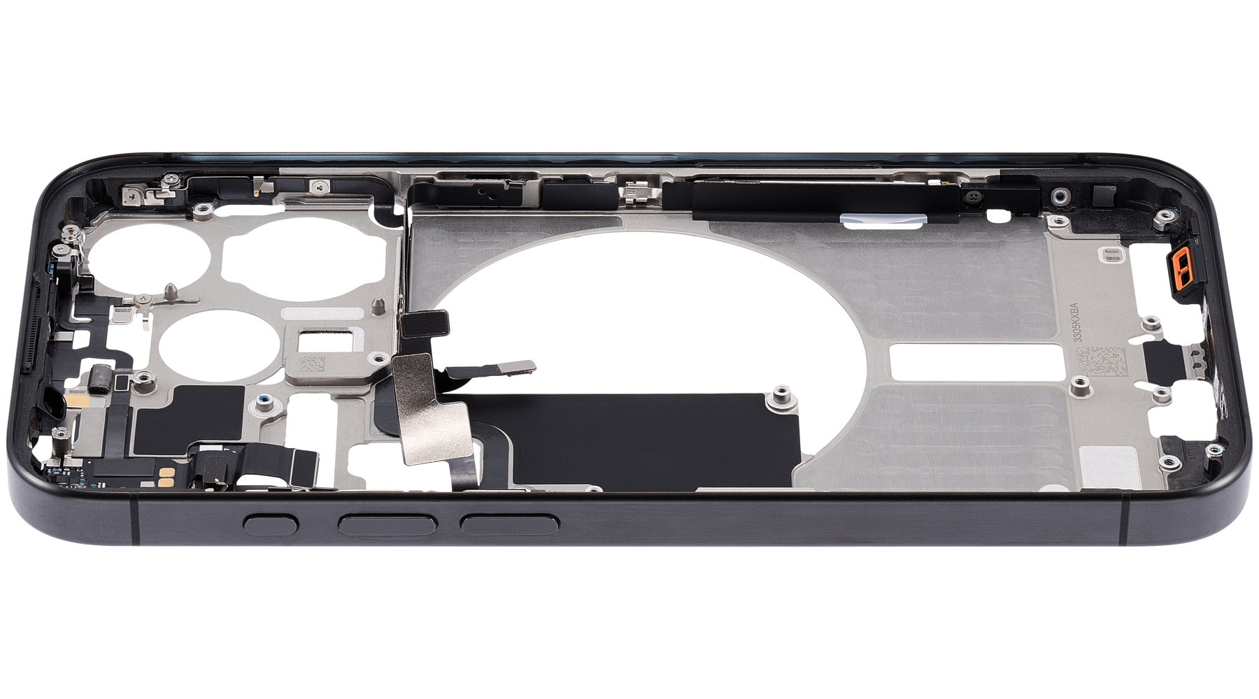 Mid-Frame Housing With Power And Volume Button Compatible For iPhone 15 Pro (US Version) (Used OEM Pull: Grade A) (Black Titanium)