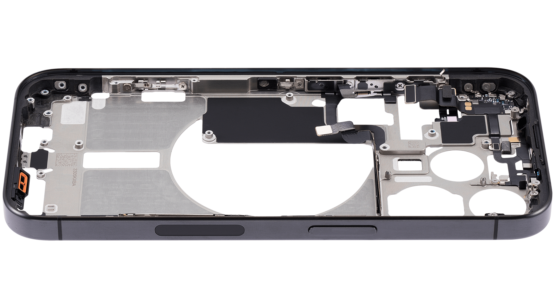 Mid-Frame Housing With Power And Volume Button Compatible For iPhone 15 Pro (US Version) (Used OEM Pull: Grade A) (Black Titanium)