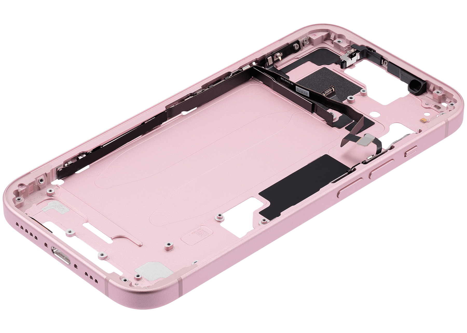 Mid-Frame Housing With Power And Volume Button Compatible For iPhone 15 (US Version) (Used OEM Pull: Grade A) (Pink)